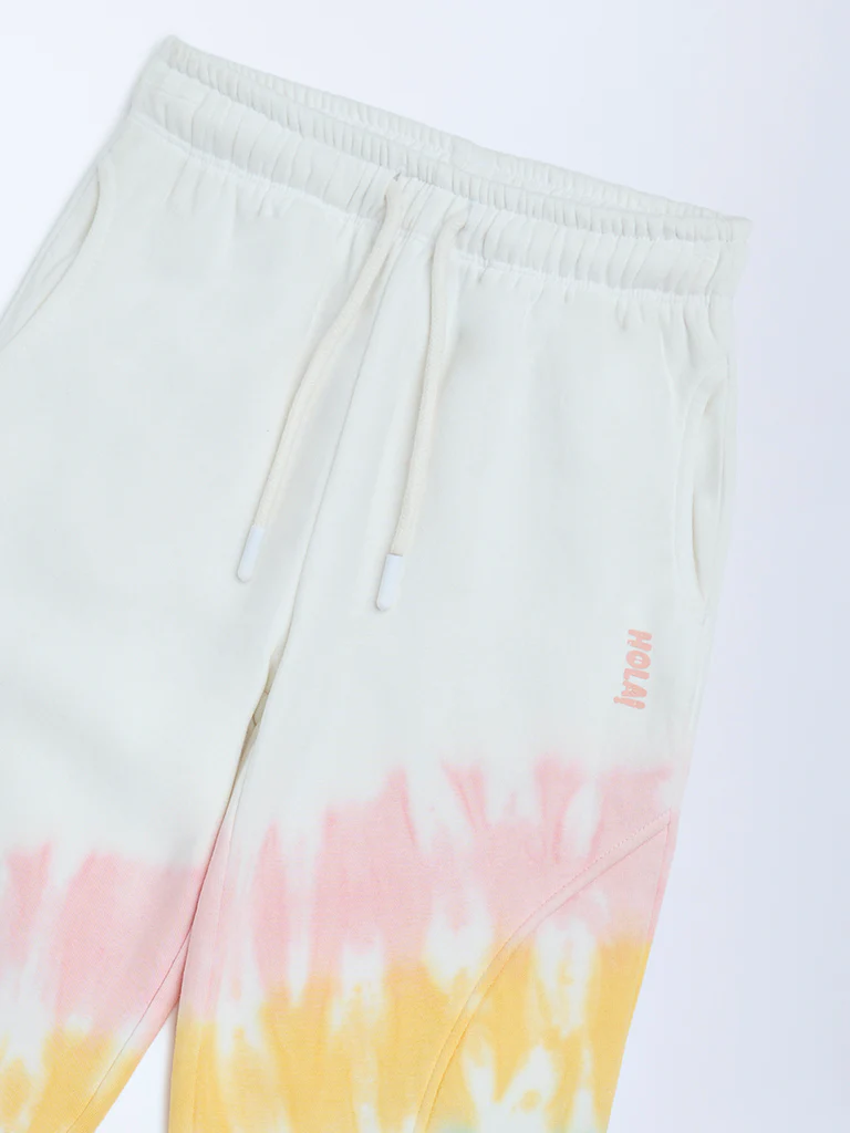 HOP Kids Girls Off-White Tie-Dye High-Rise Cotton-Blend Joggers - Image 6