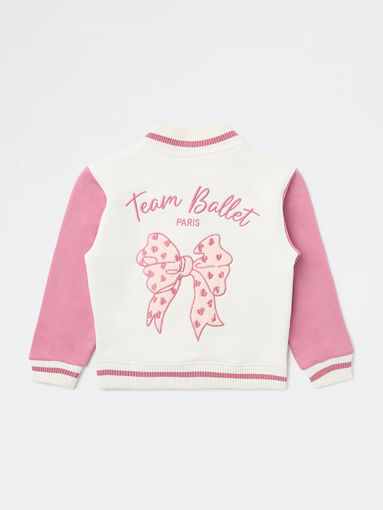 HOP Kids Girls Off-White Typographic Cotton-Blend Jacket - Image 4