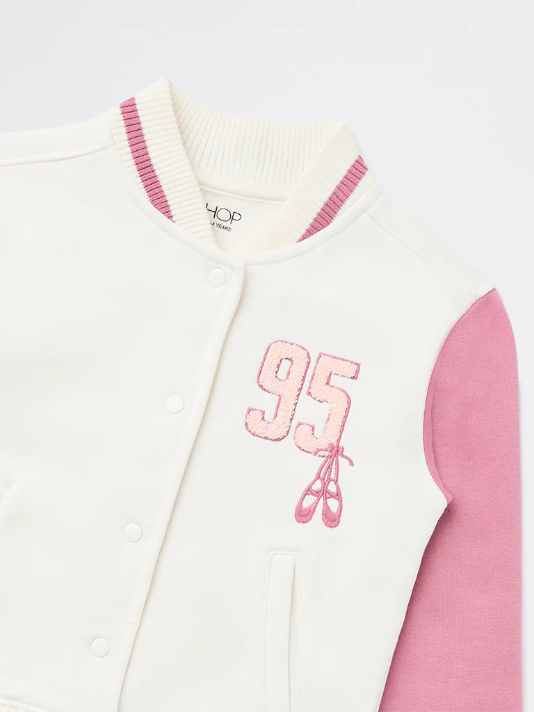 HOP Kids Girls Off-White Typographic Cotton-Blend Jacket - Image 5