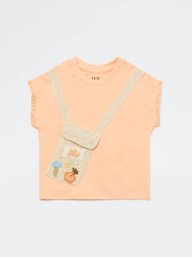 HOP Kids Girls Peach Crochet-Detail Cotton Top
