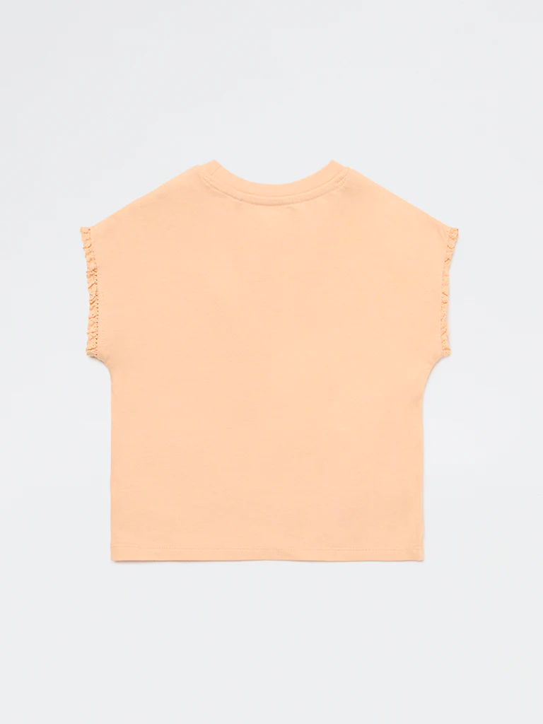 HOP Kids Girls Peach Crochet-Detail Cotton Top - Image 2
