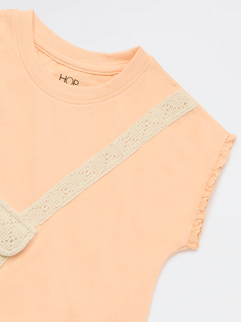 HOP Kids Girls Peach Crochet-Detail Cotton Top - Image 3