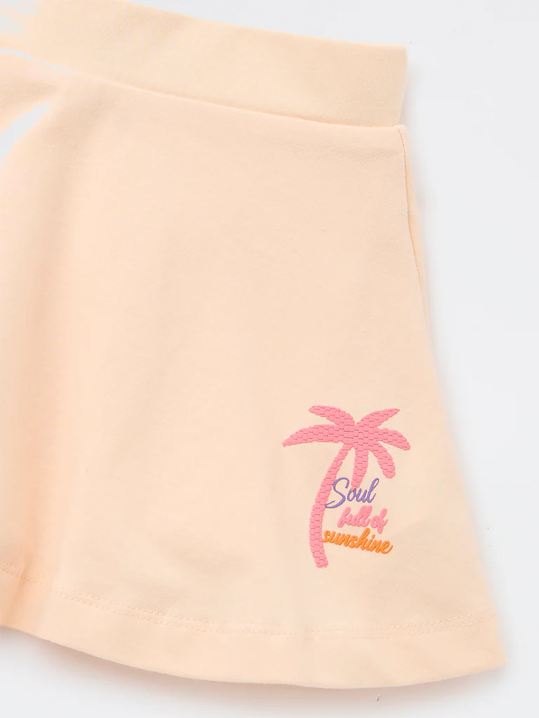 HOP Kids Girls Peach Printed High-Rise Cotton Skirt - Image 6