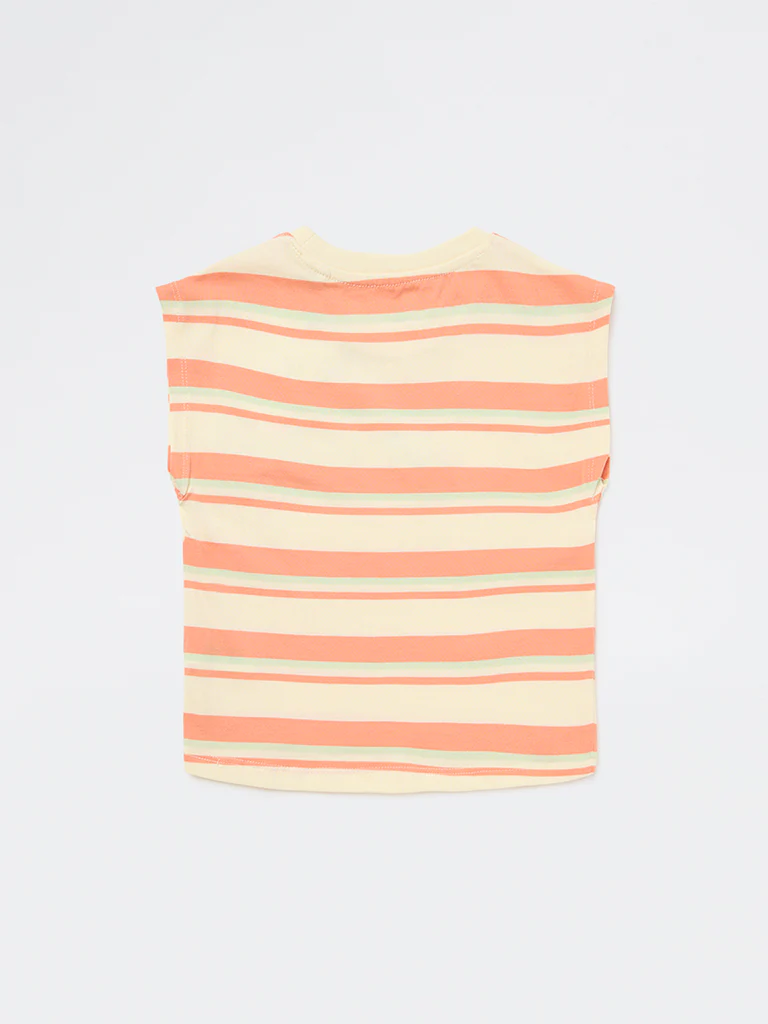 HOP Kids Girls Peach Striped Cotton T-Shirt - Image 3