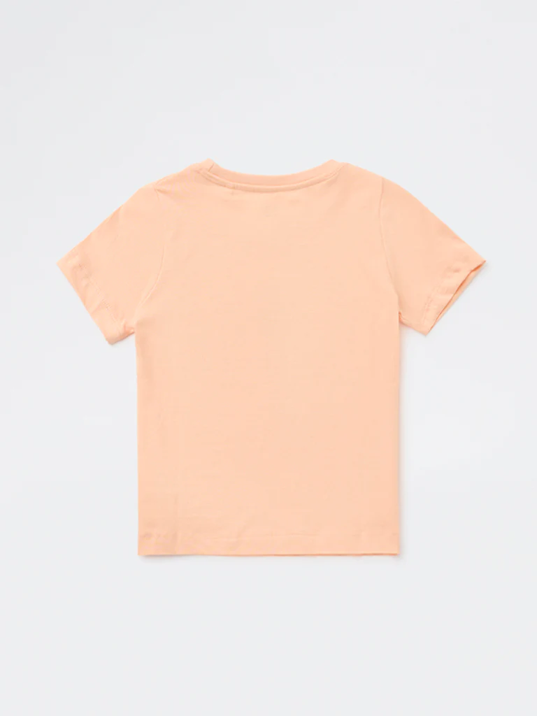 HOP Kids Girls Peach Tropical Printed Cotton T-Shirt - Image 5