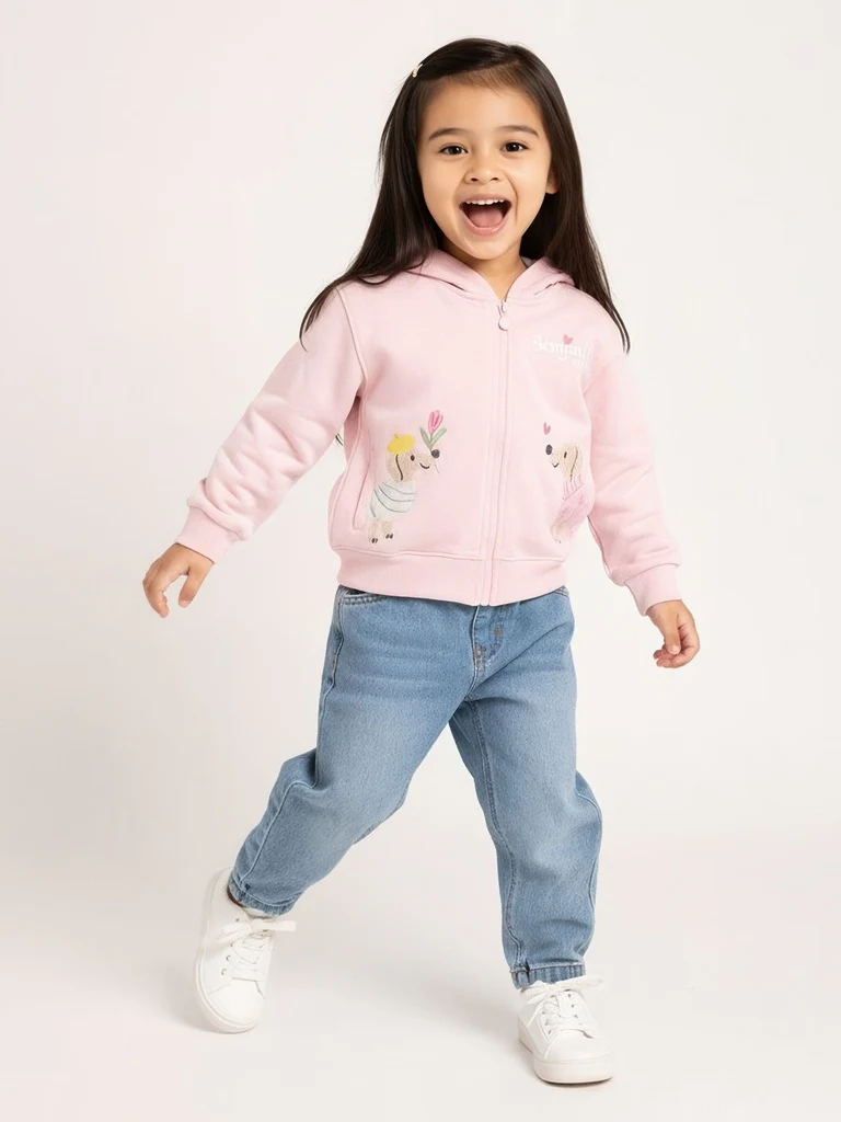 HOP Kids Girls Pink Animal Design Cotton-Blend Hoodie