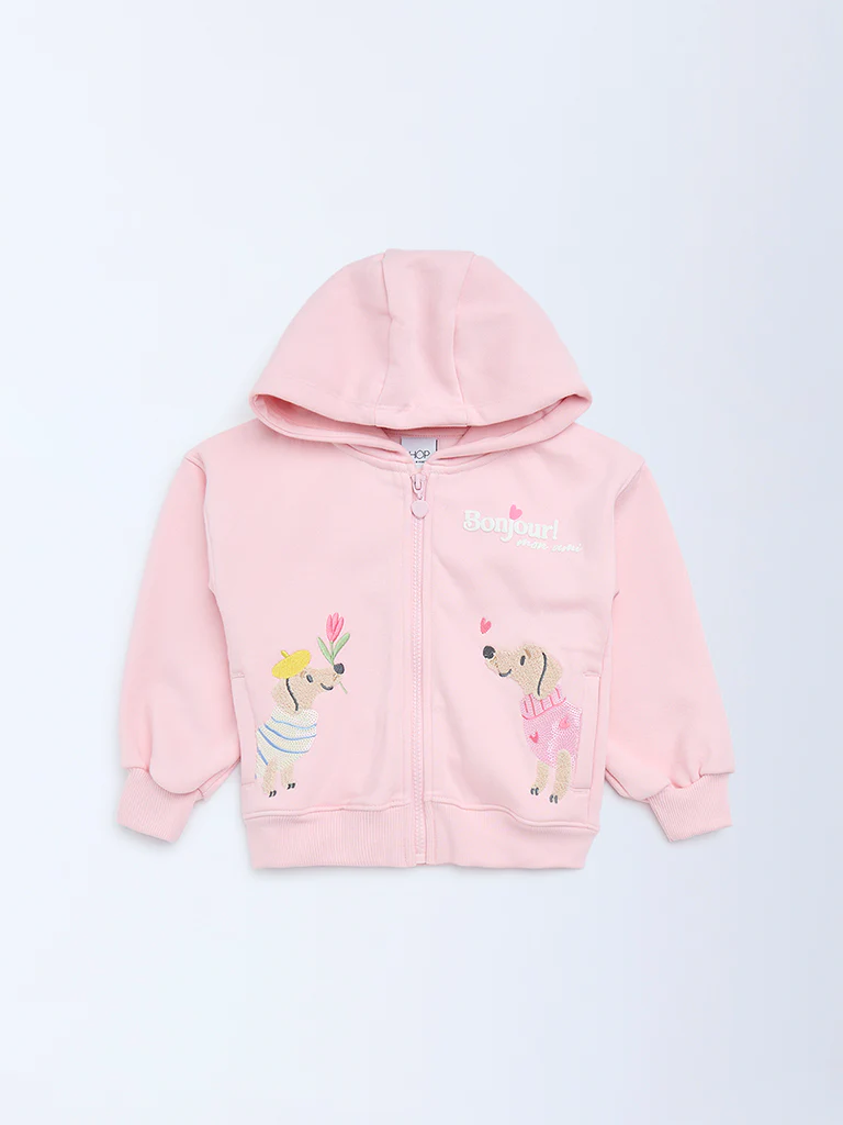 HOP Kids Girls Pink Animal Design Cotton-Blend Hoodie - Image 4