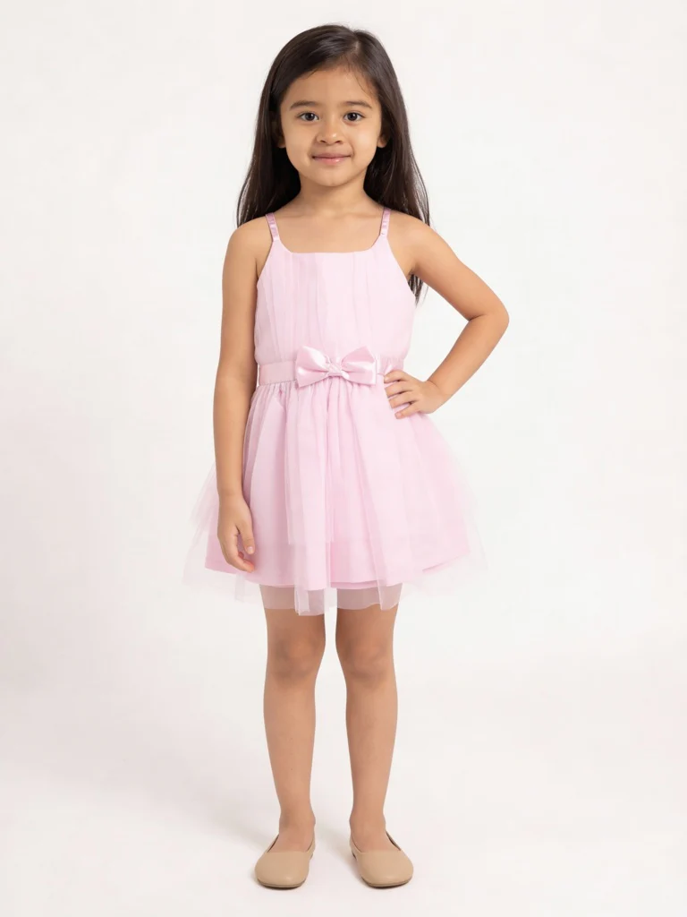 HOP Kids Girls Pink Bow Detailed Party Dress