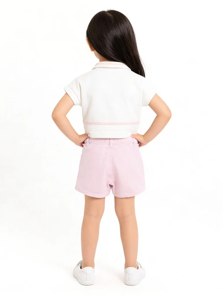 HOP Kids Girls Pink Box Pleated High-Rise Denim Skorts - Image 3