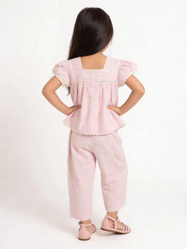 HOP Kids Girls Pink Checkered Cotton Top - Image 2