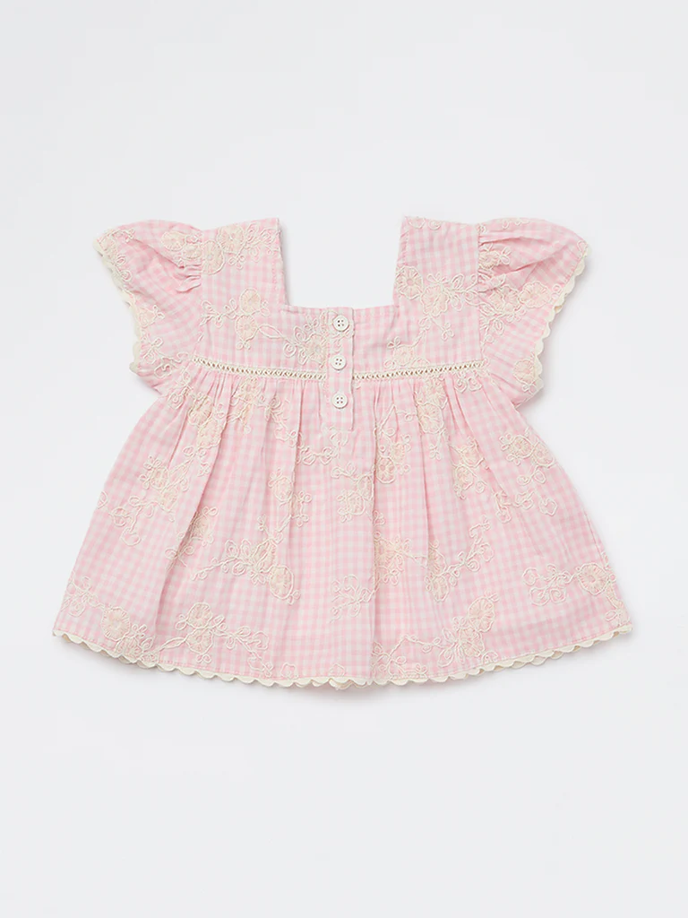 HOP Kids Girls Pink Checkered Cotton Top - Image 4