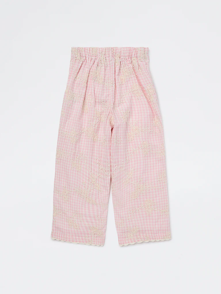 HOP Kids Girls Pink Checkered High-Rise Cotton Pants - Image 4