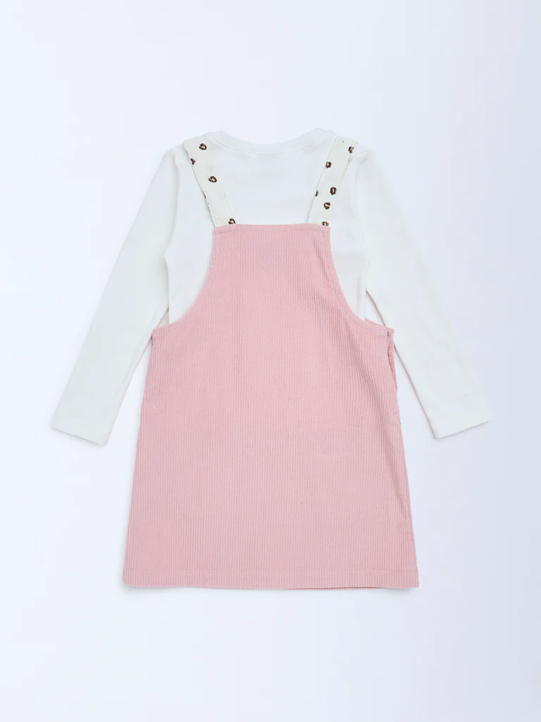 HOP Kids Girls Pink Corduroy Pinafore with T-Shirt Set - Image 4