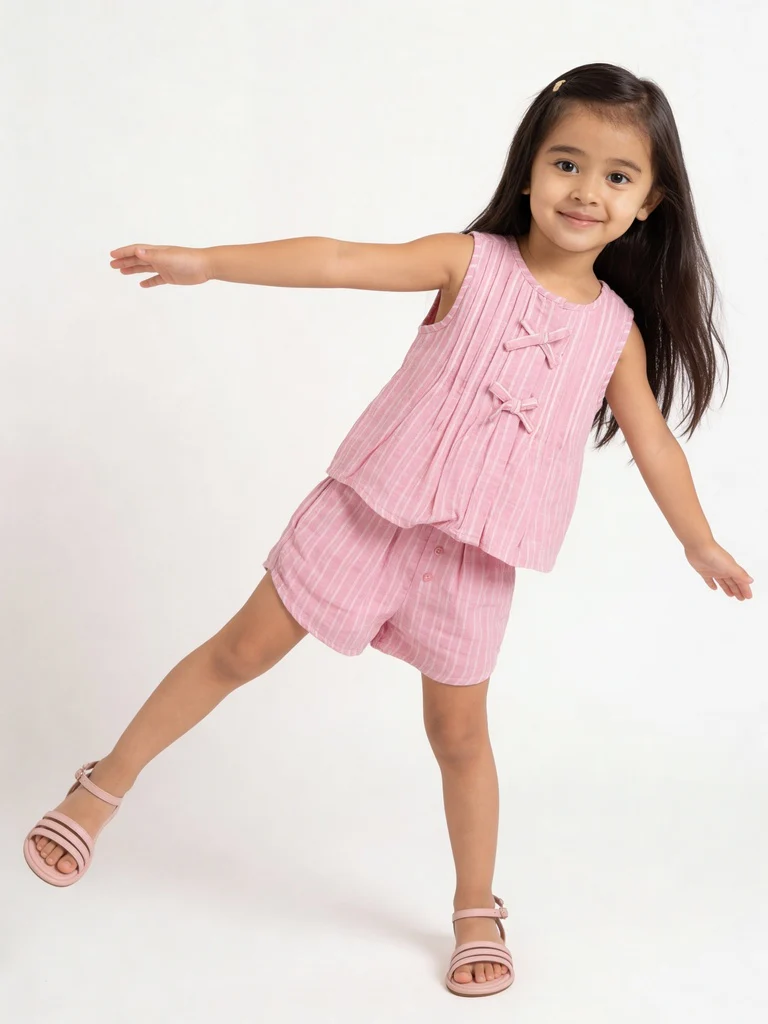 HOP Kids Girls Pink Cotton-Blend Top and Shorts Set