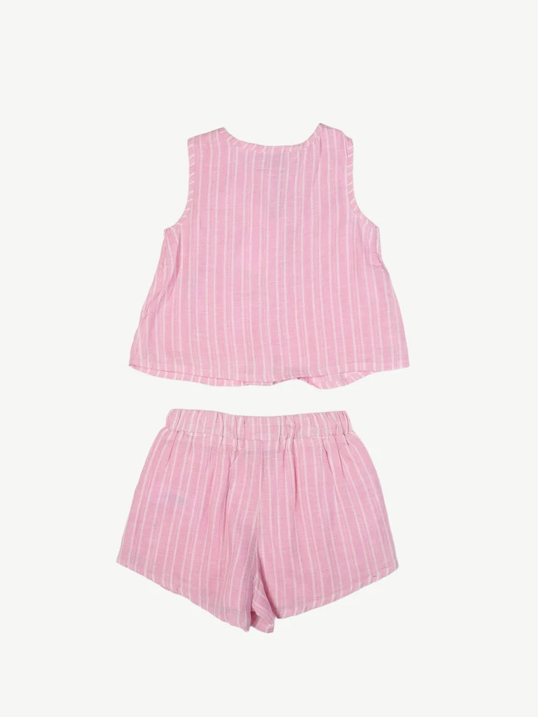 HOP Kids Girls Pink Cotton-Blend Top and Shorts Set - Image 4