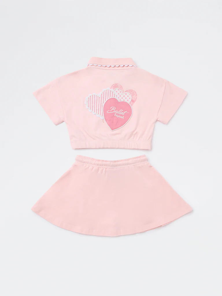 HOP Kids Girls Pink Cotton High-Rise T-Shirt and Skirt Set - Image 4