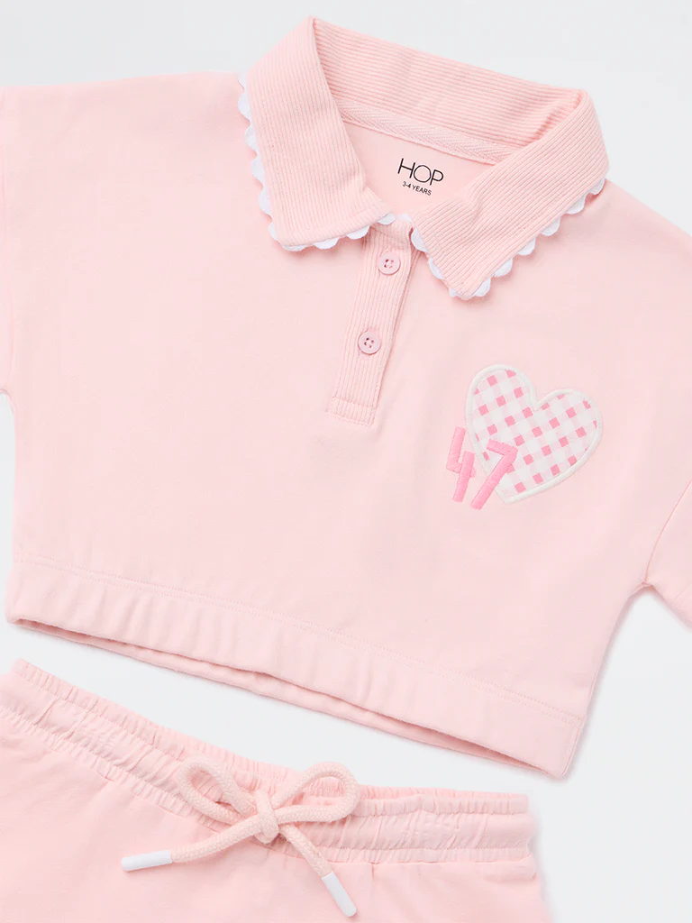 HOP Kids Girls Pink Cotton High-Rise T-Shirt and Skirt Set - Image 5