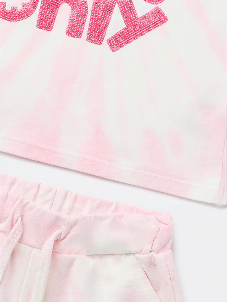 HOP Kids Girls Pink Embellished Cotton-Blend Top and Shorts Set - Image 5
