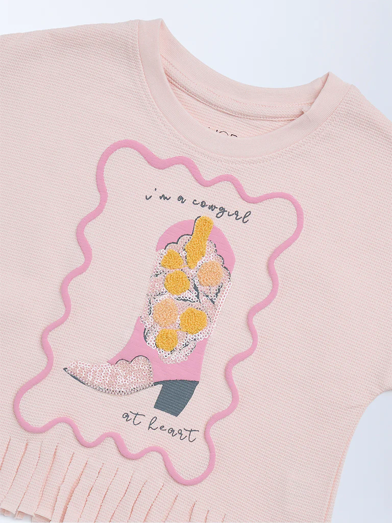 HOP Kids Girls Pink Embellished Cotton Top - Image 5