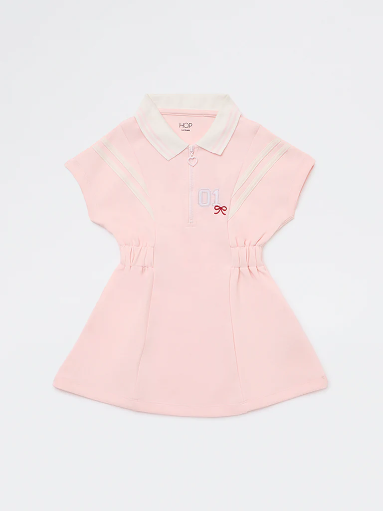 HOP Kids Girls Pink Embroidered Cotton-Blend A-Line Dress - Image 3