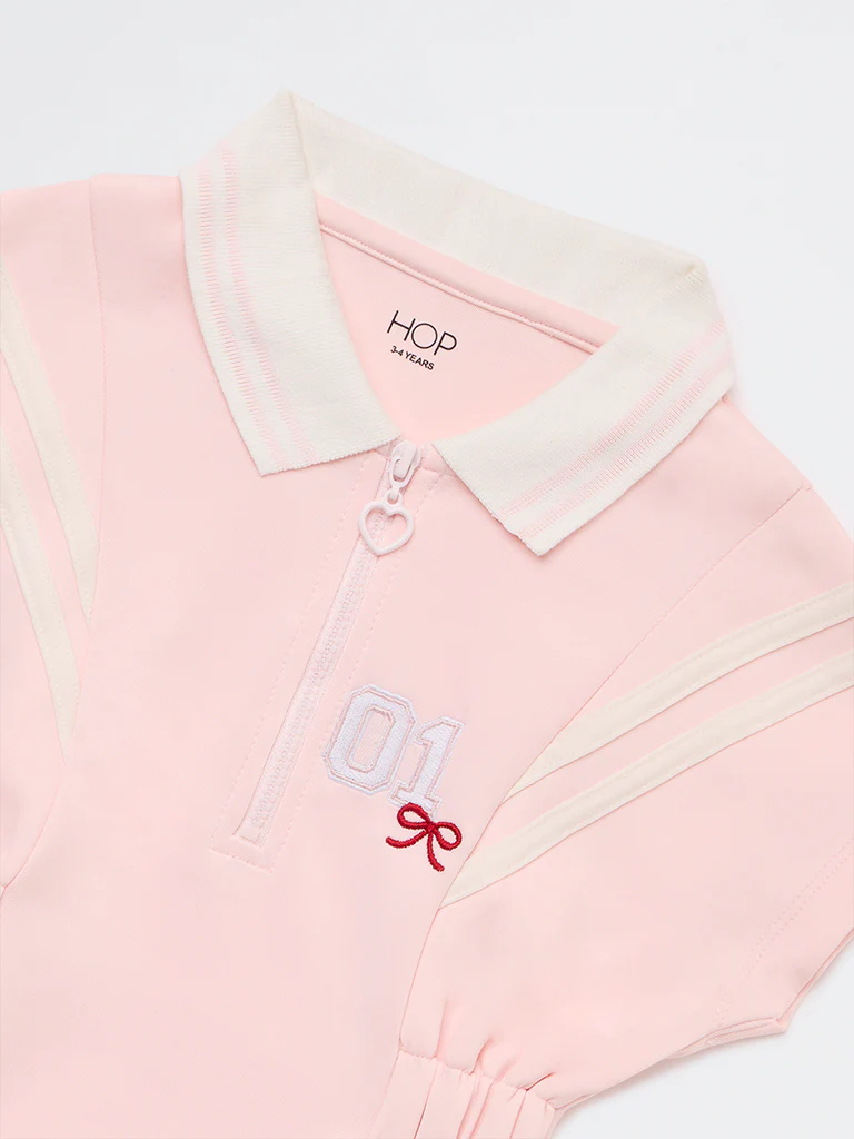 HOP Kids Girls Pink Embroidered Cotton-Blend A-Line Dress - Image 5