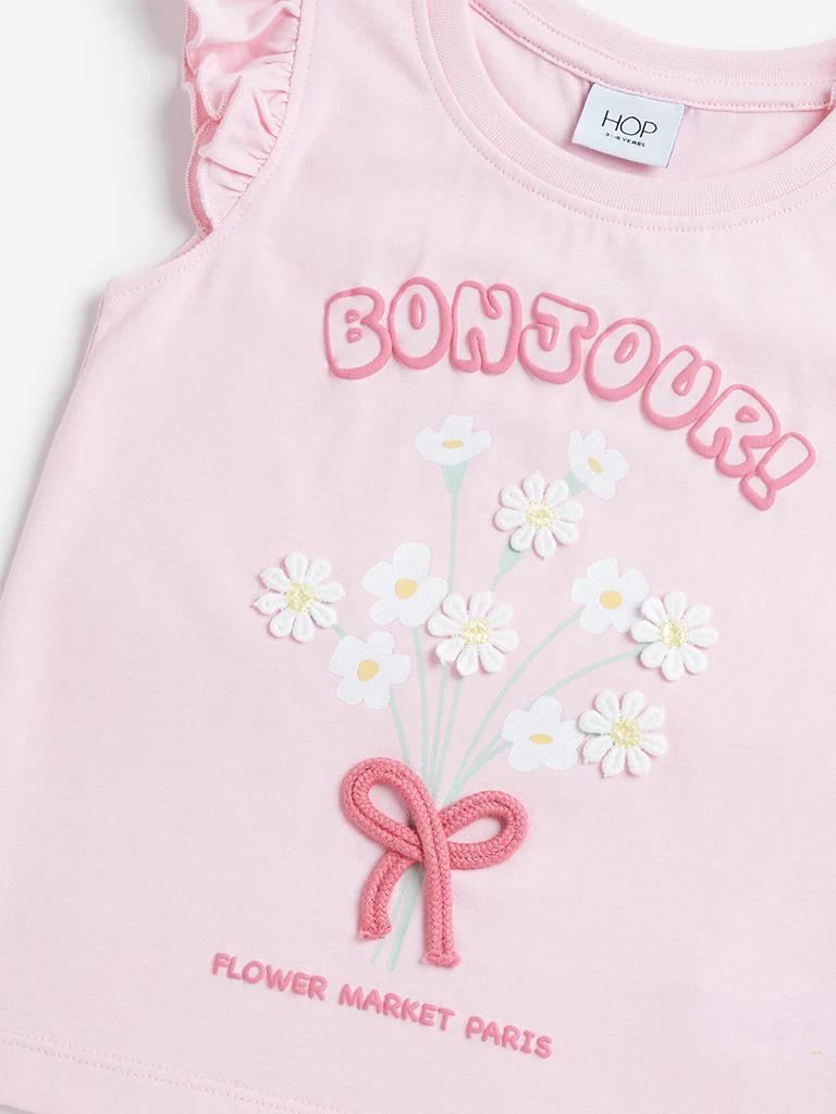 HOP Kids Girls Pink Floral Cotton Top - Image 4