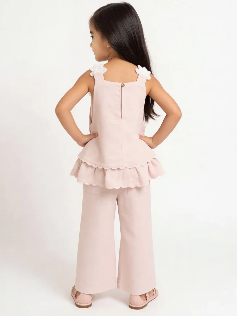 HOP Kids Girls Pink Floral Detailed High-Rise Trousers - Image 2