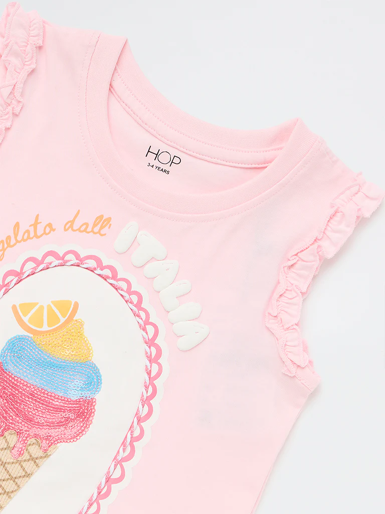 HOP Kids Girls Pink Ice-Cream Design Cotton Top - Image 6