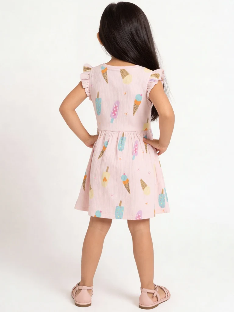 HOP Kids Girls Pink Ice-Cream Printed Cotton-Blend A-Line Dress - Image 3