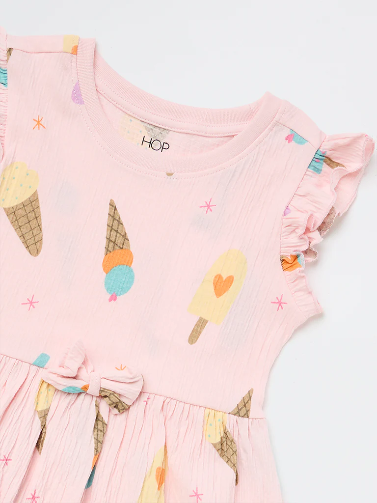 HOP Kids Girls Pink Ice-Cream Printed Cotton-Blend A-Line Dress - Image 6