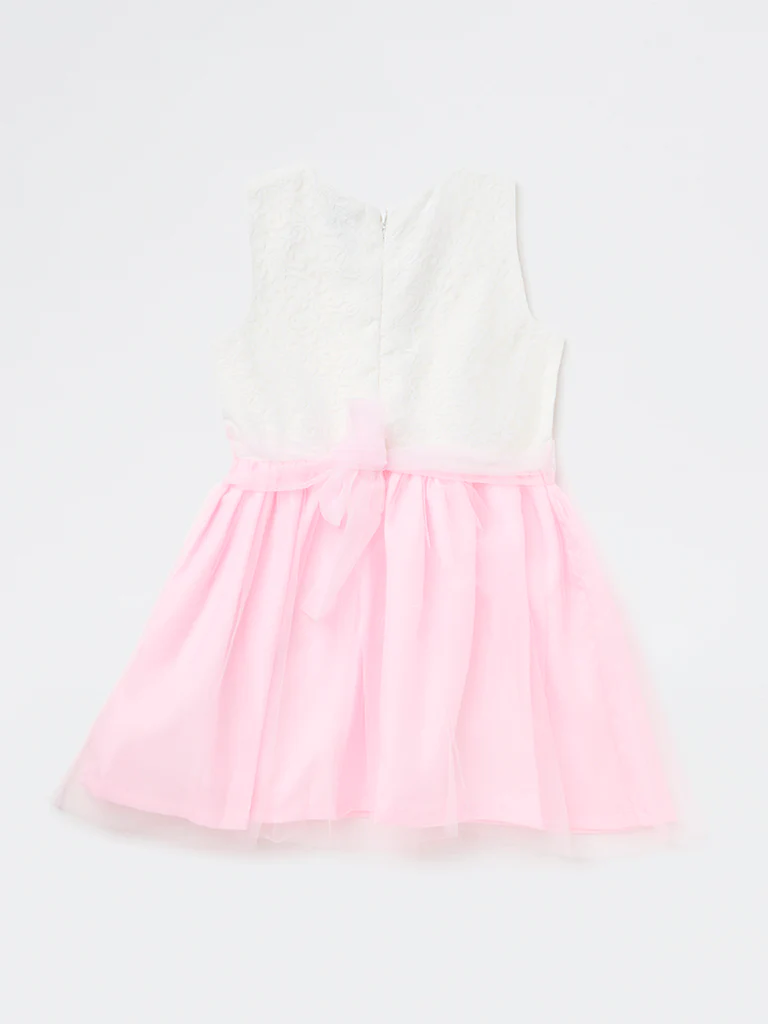 HOP Kids Girls Pink Lace Design A-Line Dress - Image 4