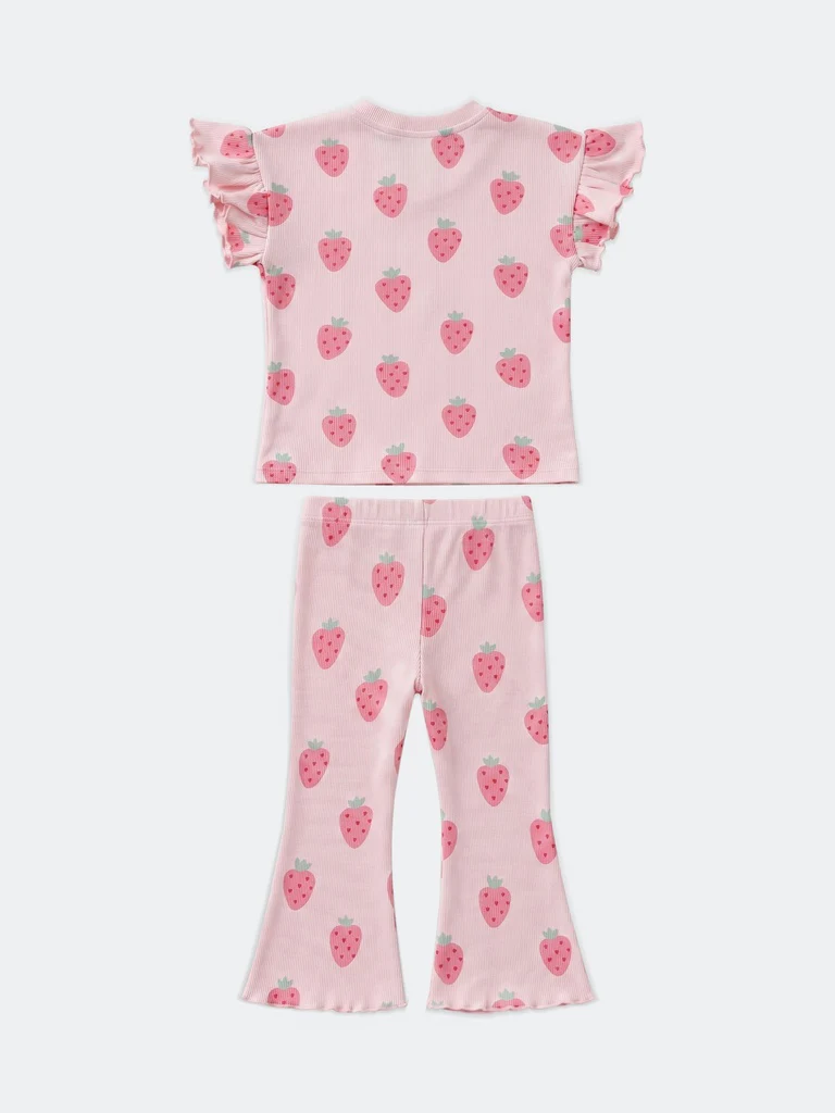 HOP Kids Girls Pink Printed Cotton T-Shirt and Pant Set - Image 4
