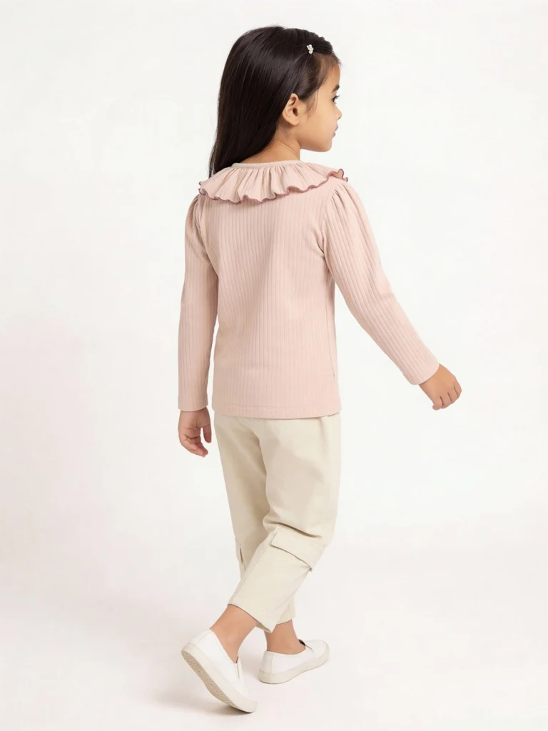 HOP Kids Girls Pink Ribbed Bow-Detail Cotton-Blend Top - Image 3