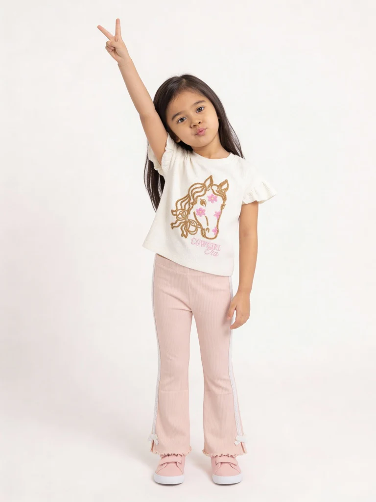 HOP Kids Girls Pink Ribbed High-Rise Cotton-Blend Leggings