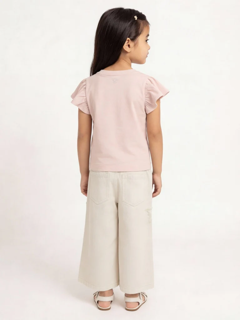 HOP Kids Girls Pink Sequin Bow Design Cotton Top - Image 3