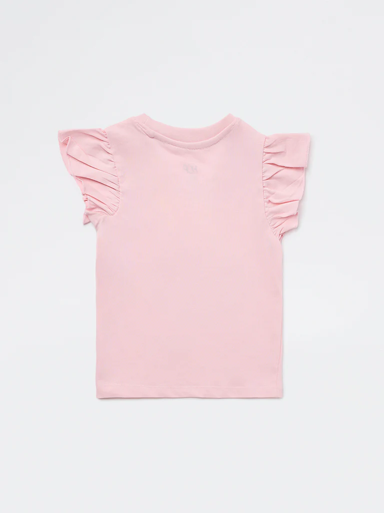 HOP Kids Girls Pink Shell Embroidered Cotton Top - Image 5