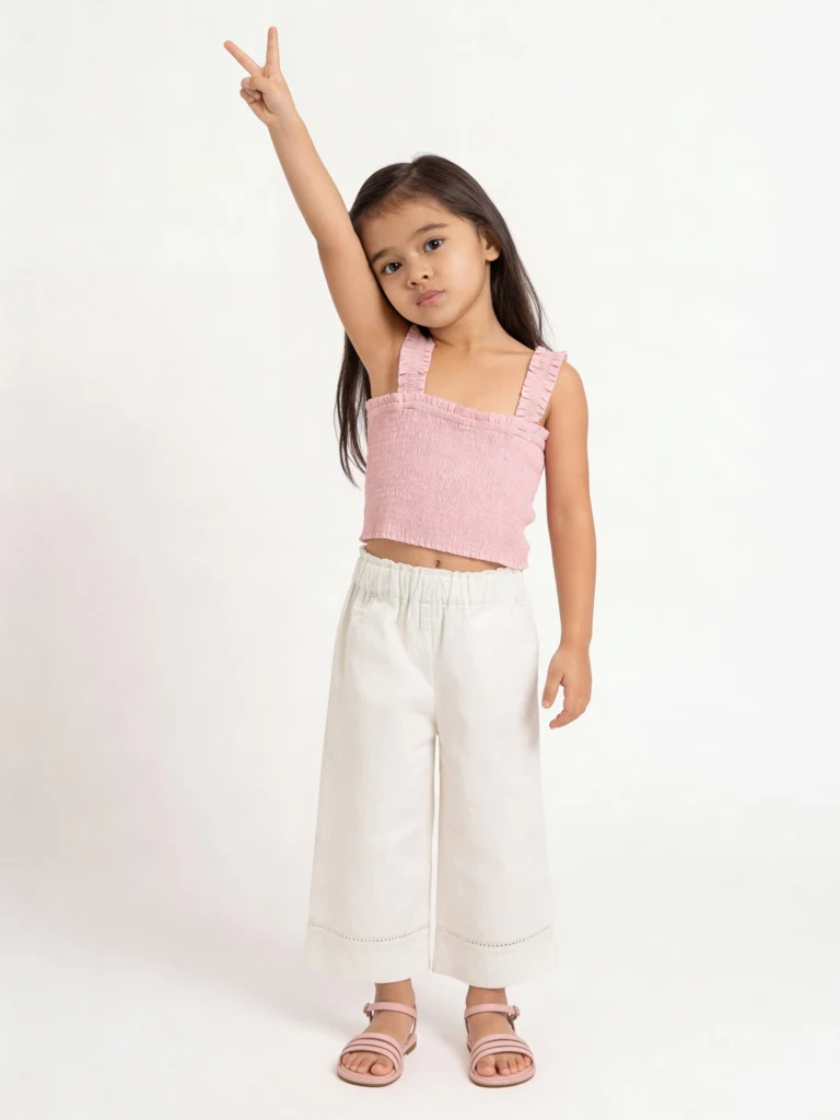 HOP Kids Girls Pink Smocked Cotton Top
