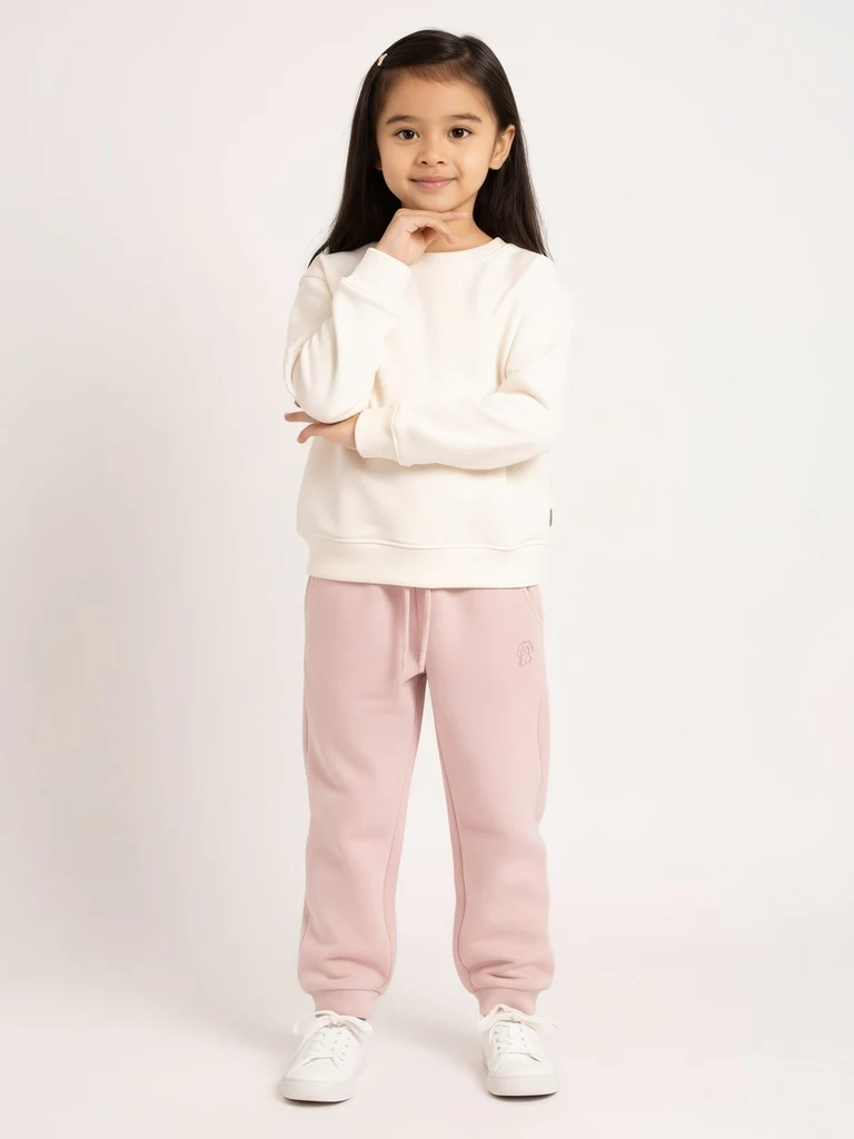HOP Kids Girls Pink Solid High-Rise Cotton-Blend Joggers