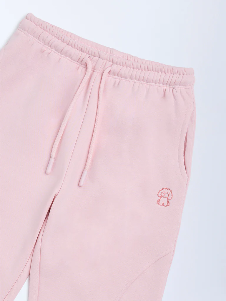 HOP Kids Girls Pink Solid High-Rise Cotton-Blend Joggers - Image 6