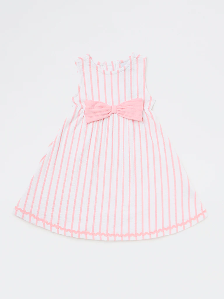 HOP Kids Girls Pink Striped Cotton-Blend A-Line Dress - Image 4