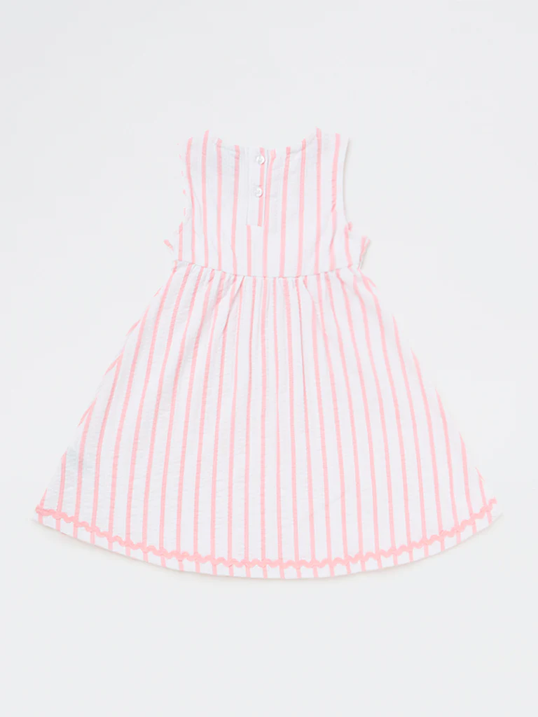 HOP Kids Girls Pink Striped Cotton-Blend A-Line Dress - Image 5