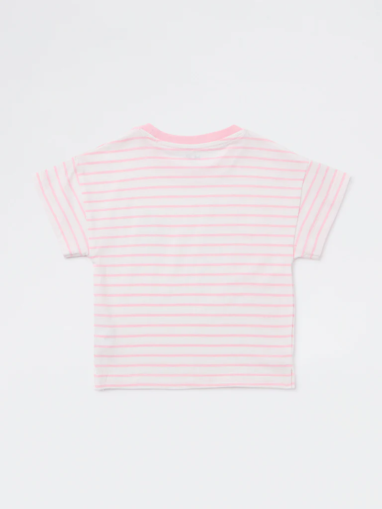 HOP Kids Girls Pink Striped Cotton T-Shirt - Image 5