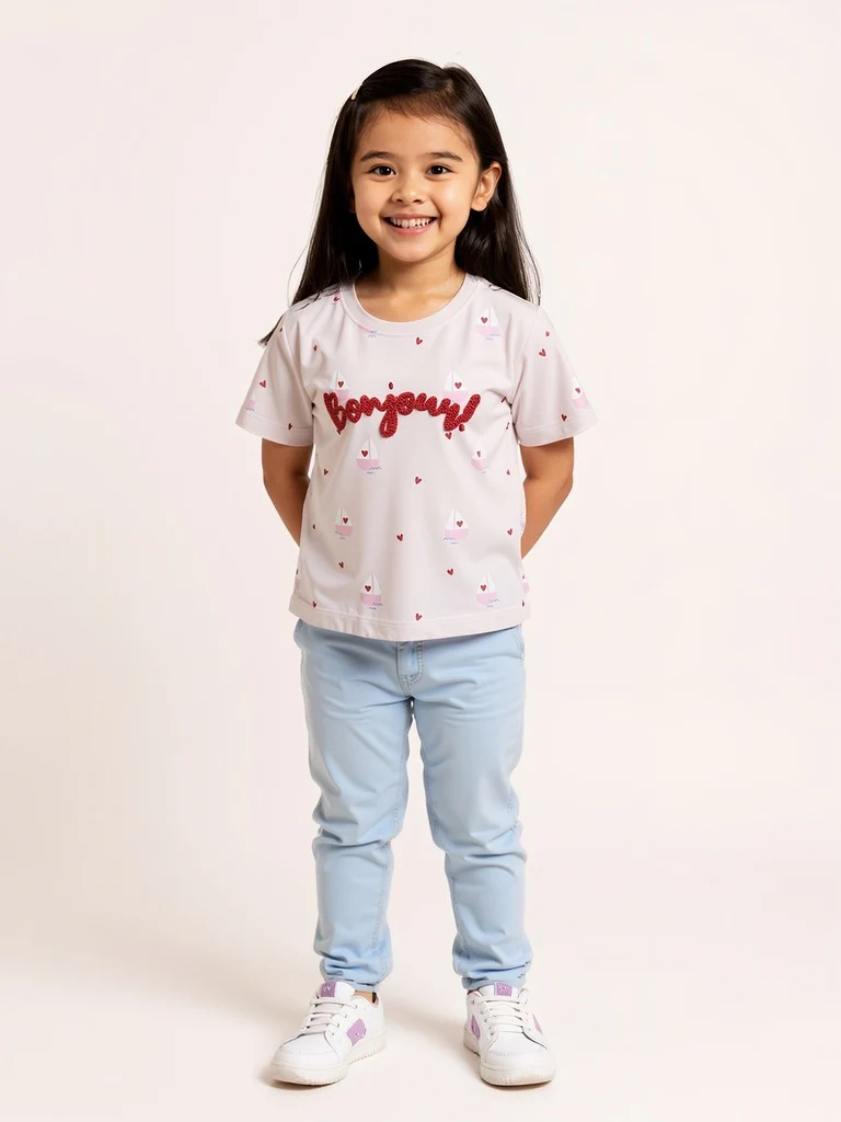 HOP Kids Girls Pink Text Design Cotton T-Shirt