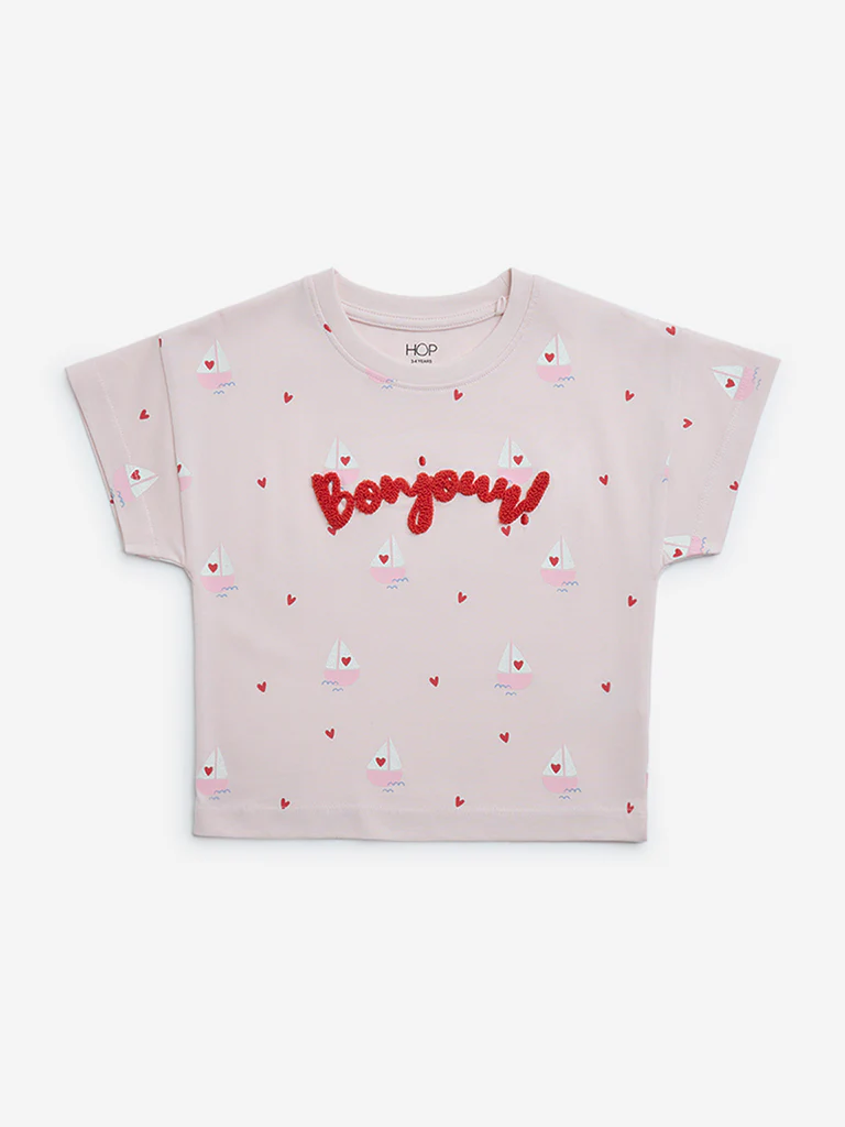 HOP Kids Girls Pink Text Design Cotton T-Shirt - Image 3