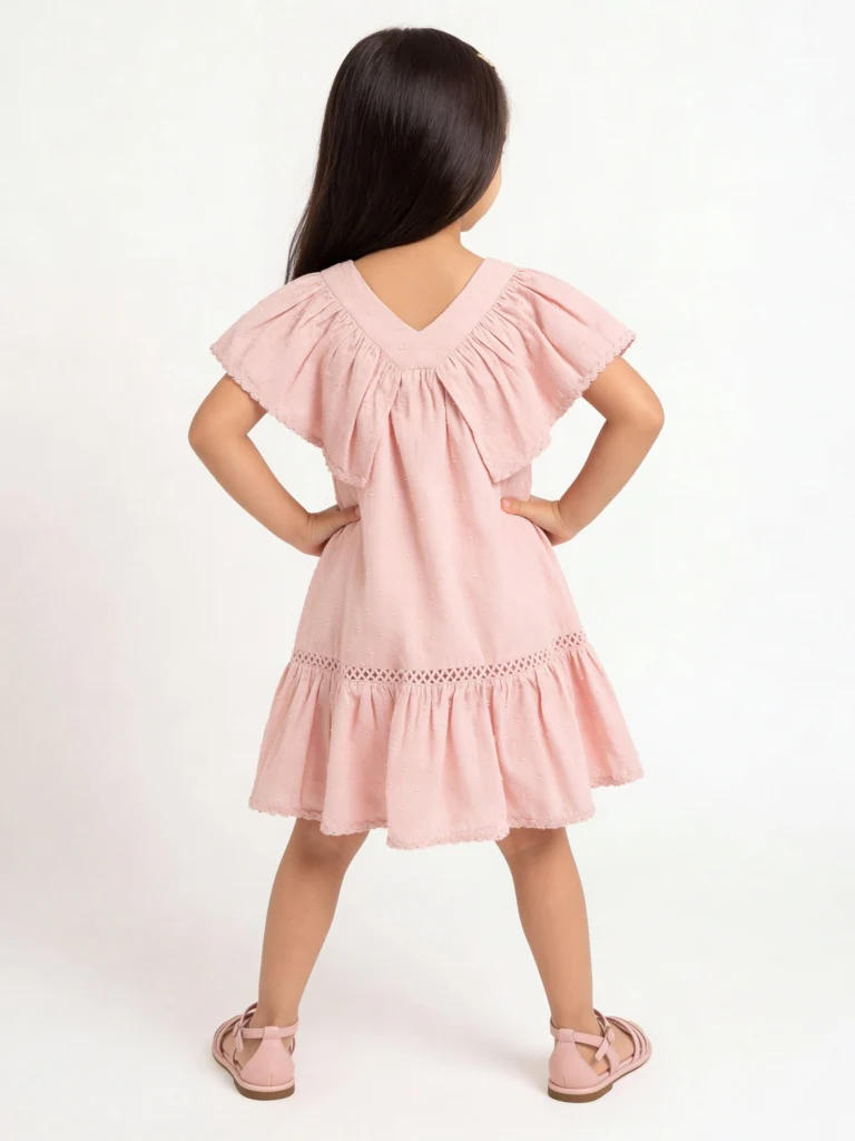 HOP Kids Girls Pink Textured Cotton A-Line Dress - Image 2