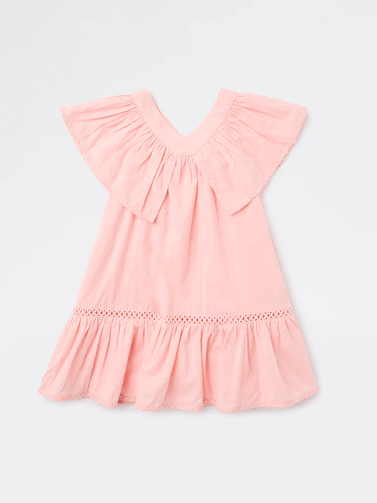 HOP Kids Girls Pink Textured Cotton A-Line Dress - Image 3