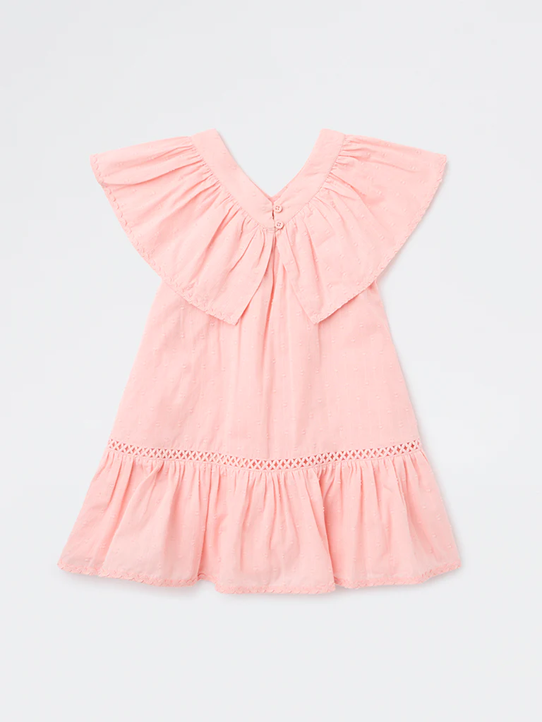 HOP Kids Girls Pink Textured Cotton A-Line Dress - Image 4