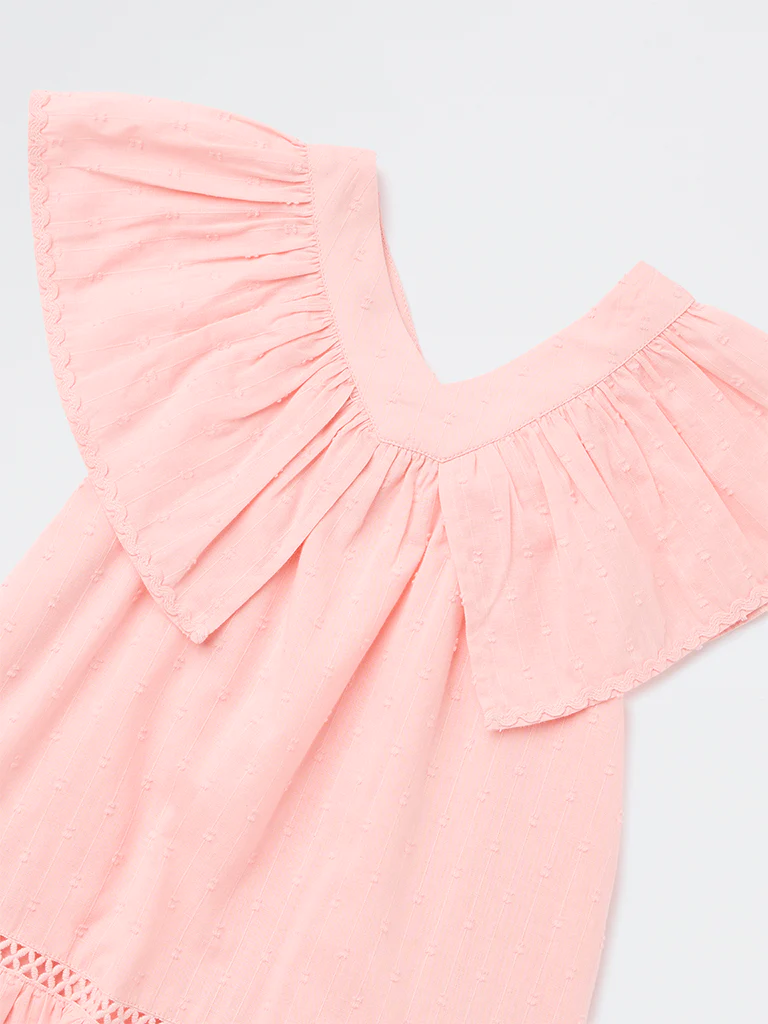 HOP Kids Girls Pink Textured Cotton A-Line Dress - Image 5