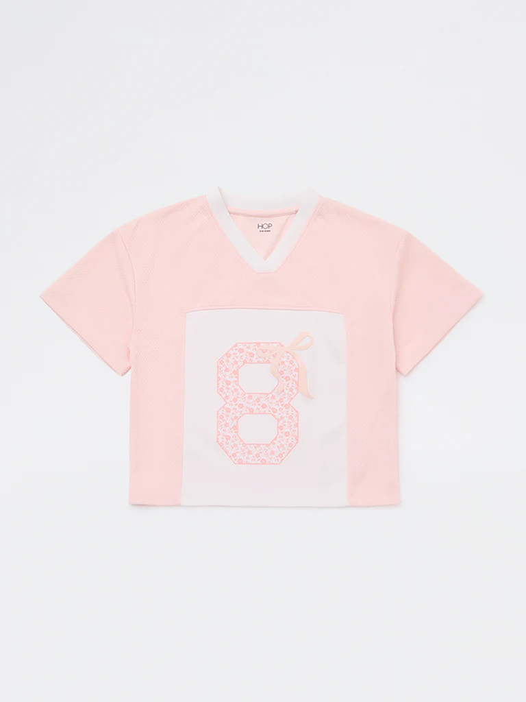 HOP Kids Girls Pink Textured Printed T-Shirt - Image 3