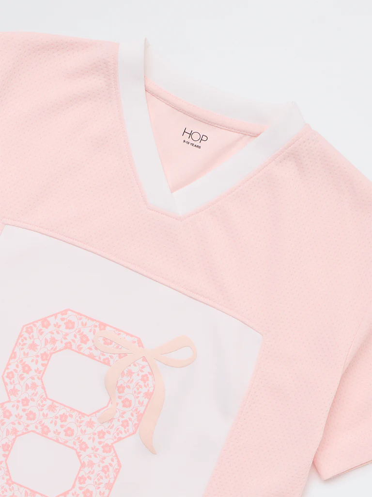 HOP Kids Girls Pink Textured Printed T-Shirt - Image 5